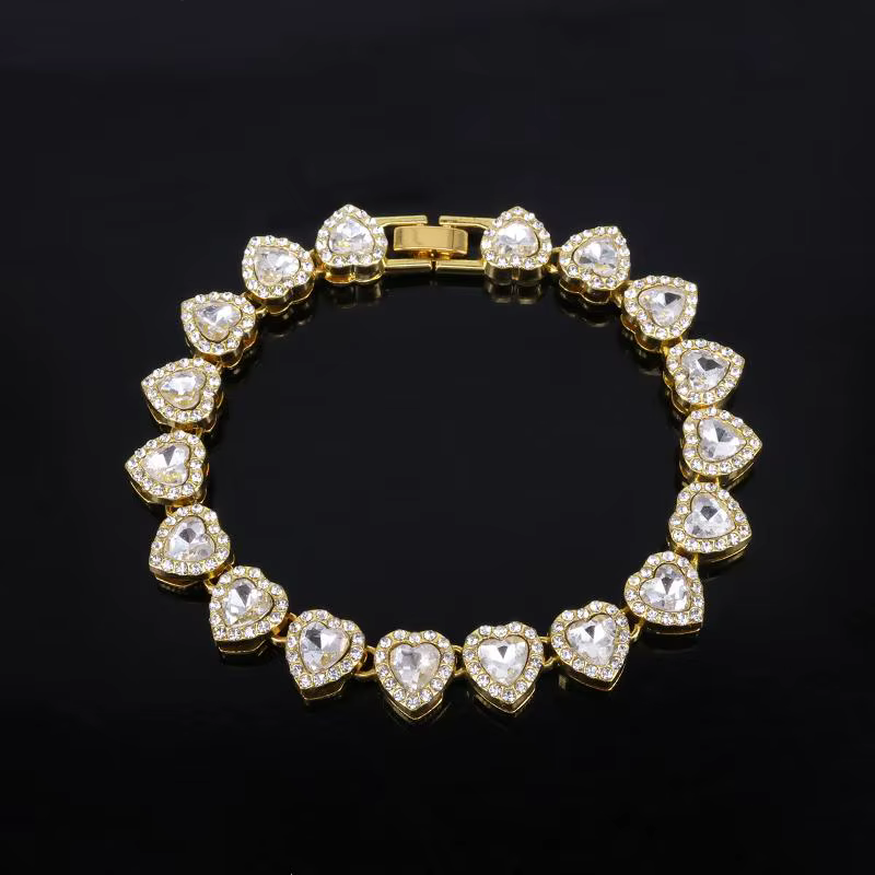 45CM nouveau Hip Hop Tennis chaîne Bracelet collier brillant coeur strass CZ mode Rock fête bijoux