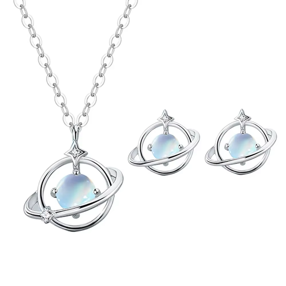 Collier et boucles d'oreilles en argent Sterling S925, élégant et Unique, ensemble de Saturn en pier