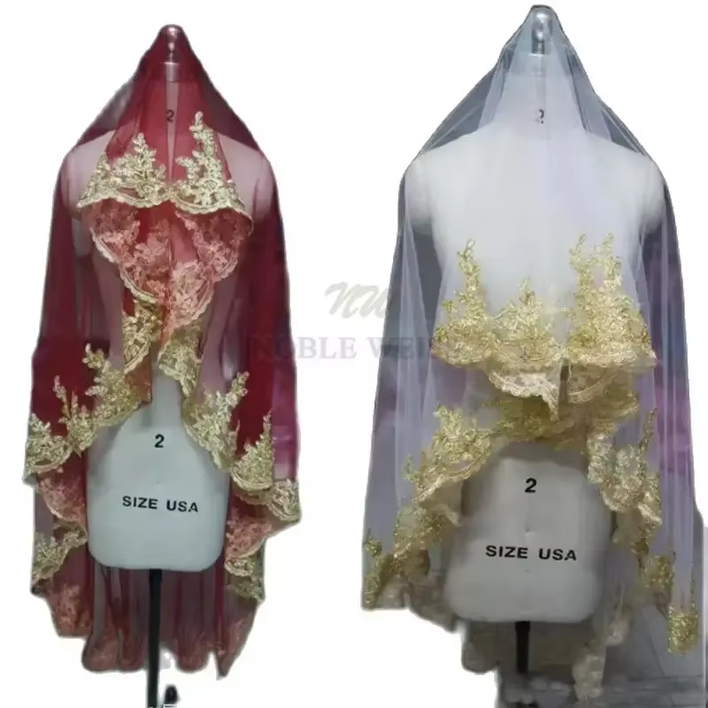 Voile de mariage en Tulle avec bord en dentelle dorée, 1.8m de Long, accessoires de mariage, bon mar