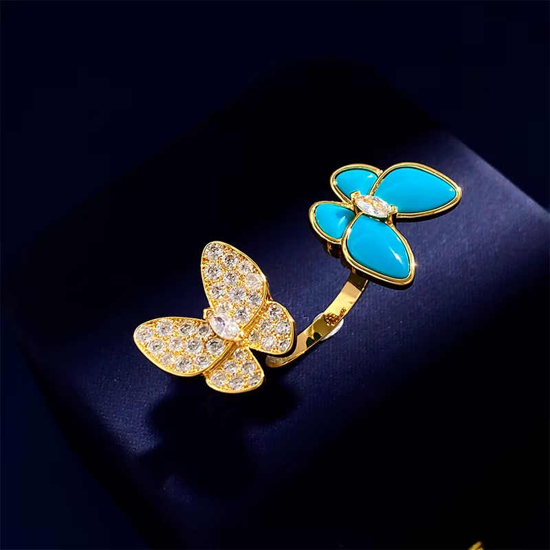 Bague papillon bleue élégante pour femmes, zircone cubique, bijoux ouverts classiques de luxe réglab
