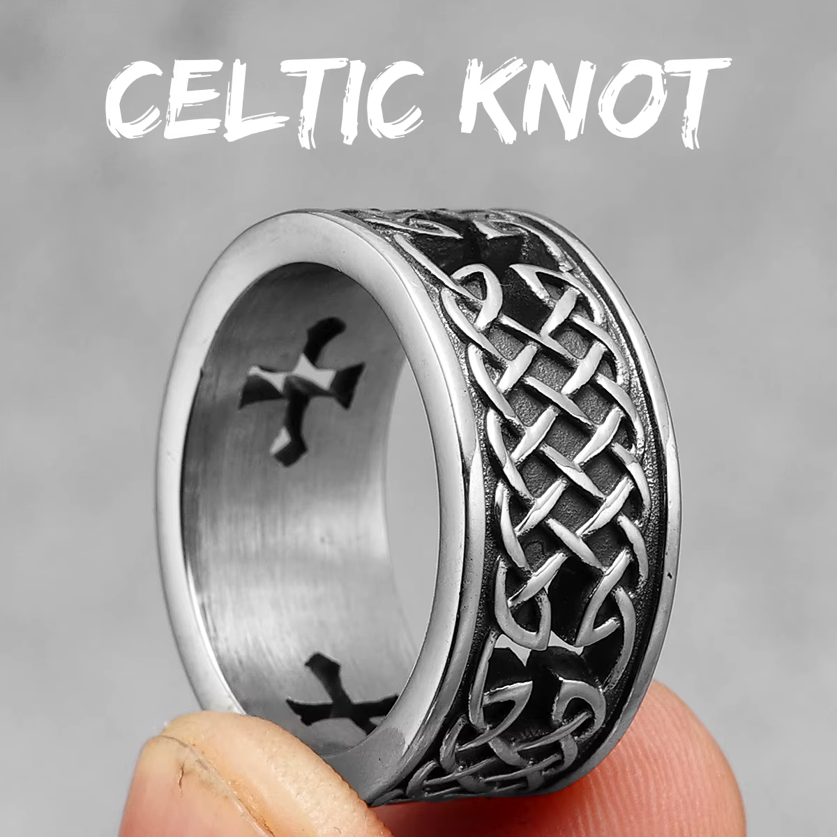 Anneau de noeud celtique Viking pour hommes, croix, acier inoxydable, creux, punk, rétro, cavalier m