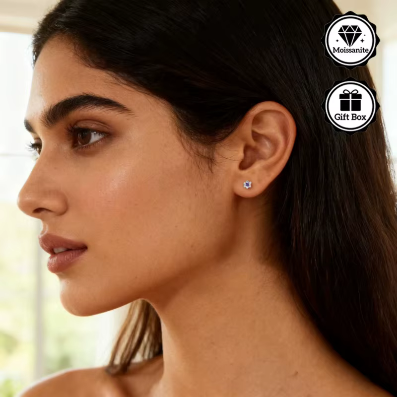 Bijoux LAMVOICE pour femmes/boucles d'oreilles avec moissanite arc-en-ciel de 0,6 à 4 carats, boucle