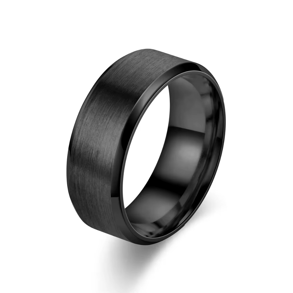 Bague pour homme en acier inoxydable noir 8 mm, tailles US 6-13