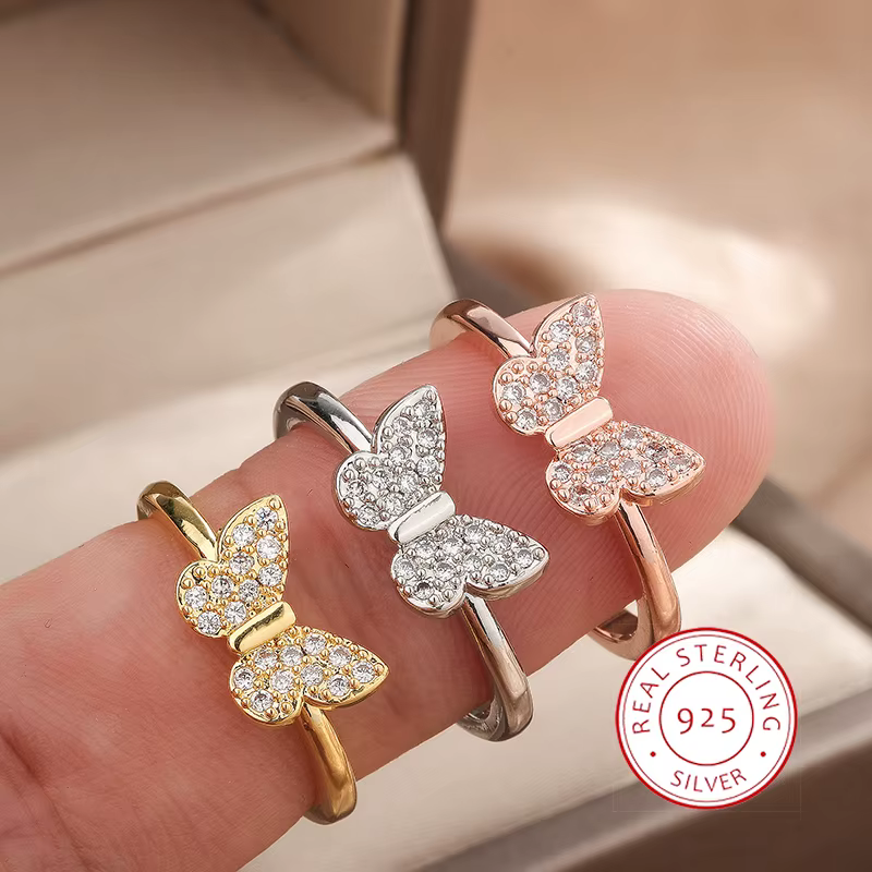 Mn-Bague papillon en argent regardé 925 pour femme, bijoux de mariée exquis, fiançailles, AAA