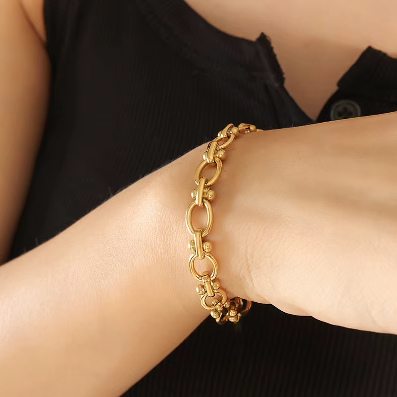 Bracelets chaîne classiques pour femmes, plaqués or 18 carats, en acier inoxydable, bracelet stateme