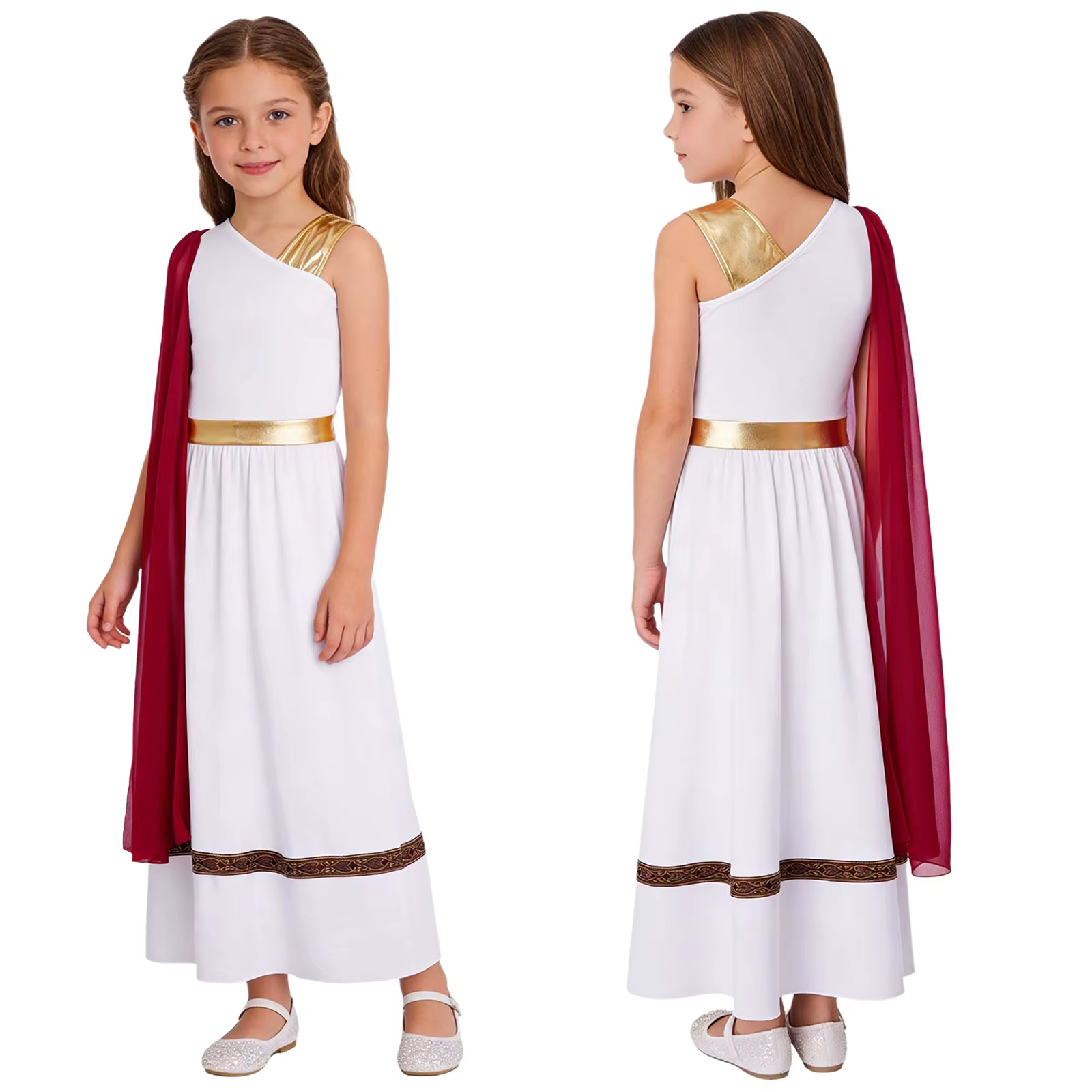 Robe de déguisement pour filles, style dieu grec ou romain, robe de princesse grecque métallique bri
