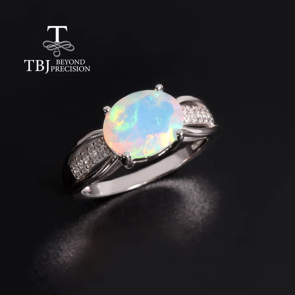 Bague opale naturelle colorée en argent sterling 925, bijoux élégants pour femmes, cadeau d'annivers