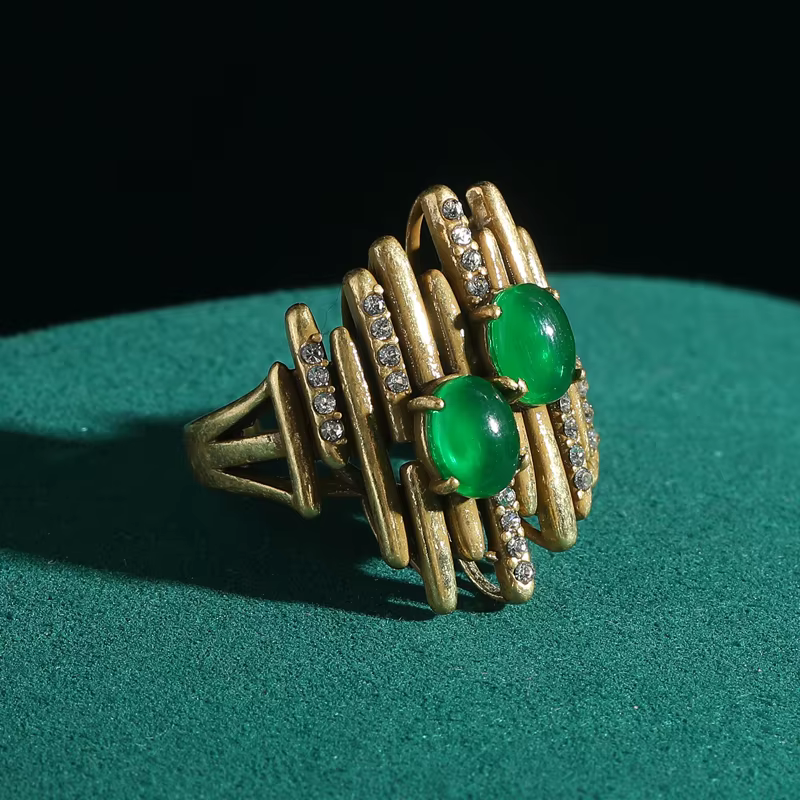 Bague Vintage en pierre naturelle, émeraude verte, couleur or, géométrie ovale, bijoux réglables pou