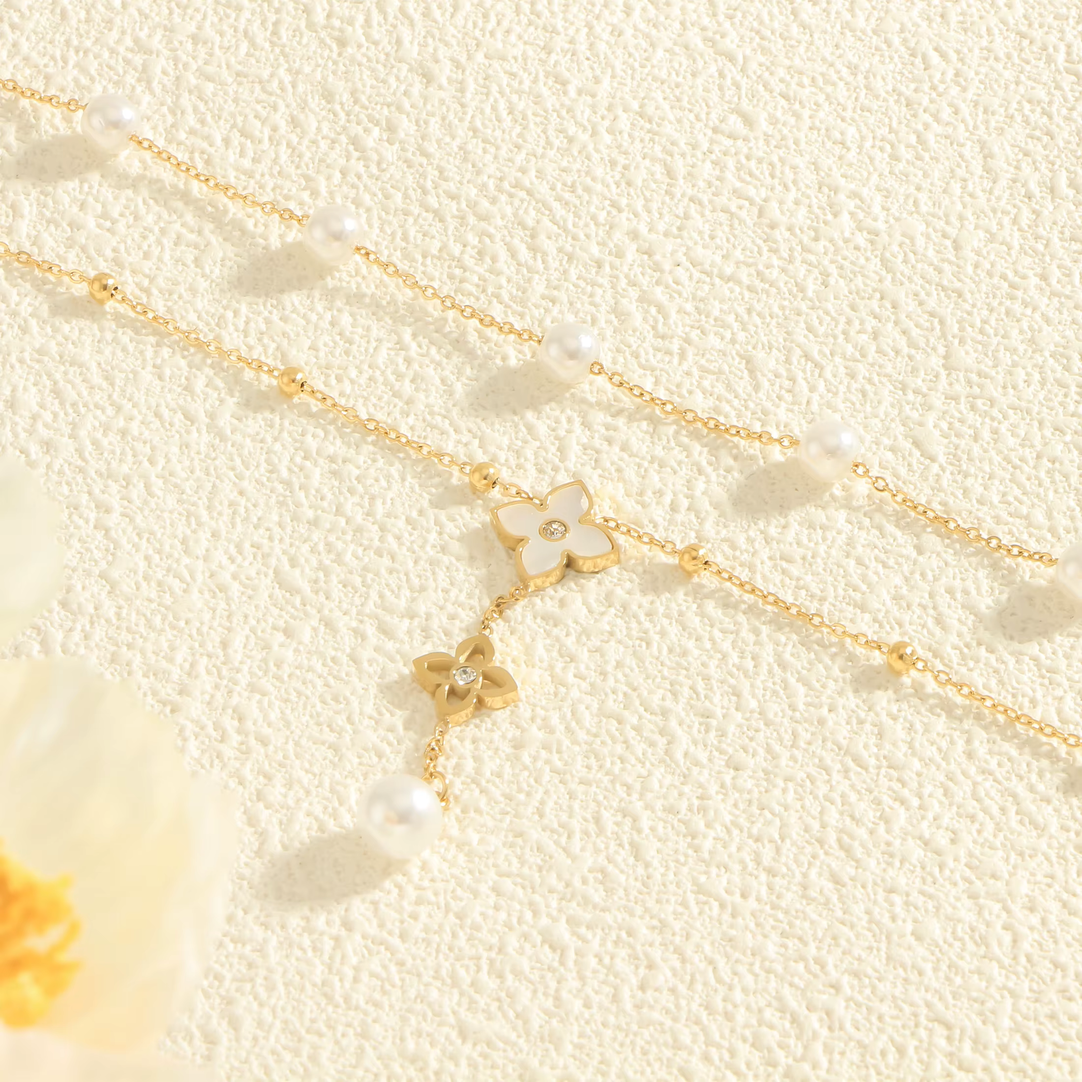 Pendentif trèfle à quatre feuilles en perles avec zircone, style luxueux et élégant, collier double 