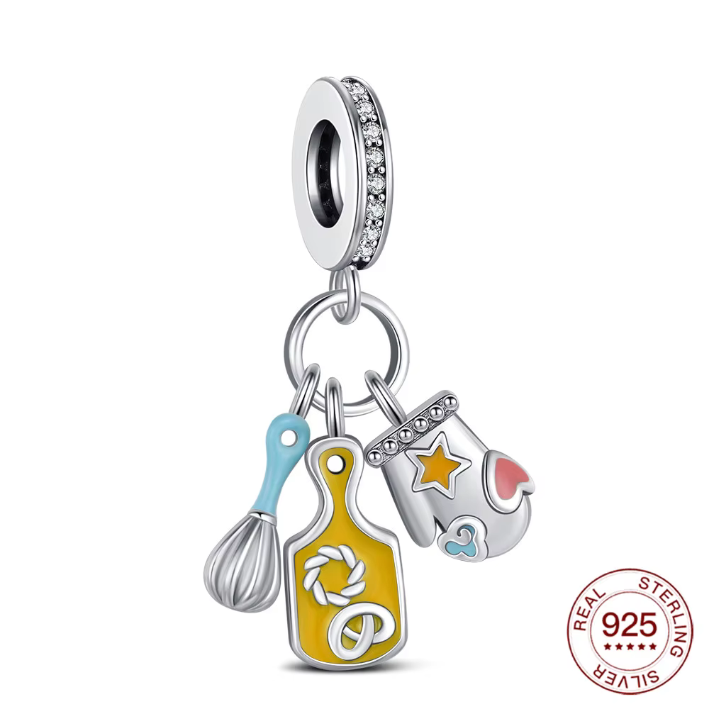 Ensemble de trois pièces de cuisine Original, pendentif en argent Sterling S925, perles adaptées aux