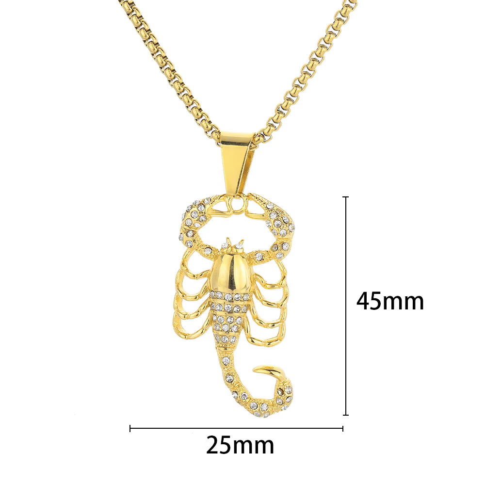 Collier Pendentif Scorpion Punk Bling Iced Out en Acier Inoxydable Couleur Or pour Femme et Homme, B