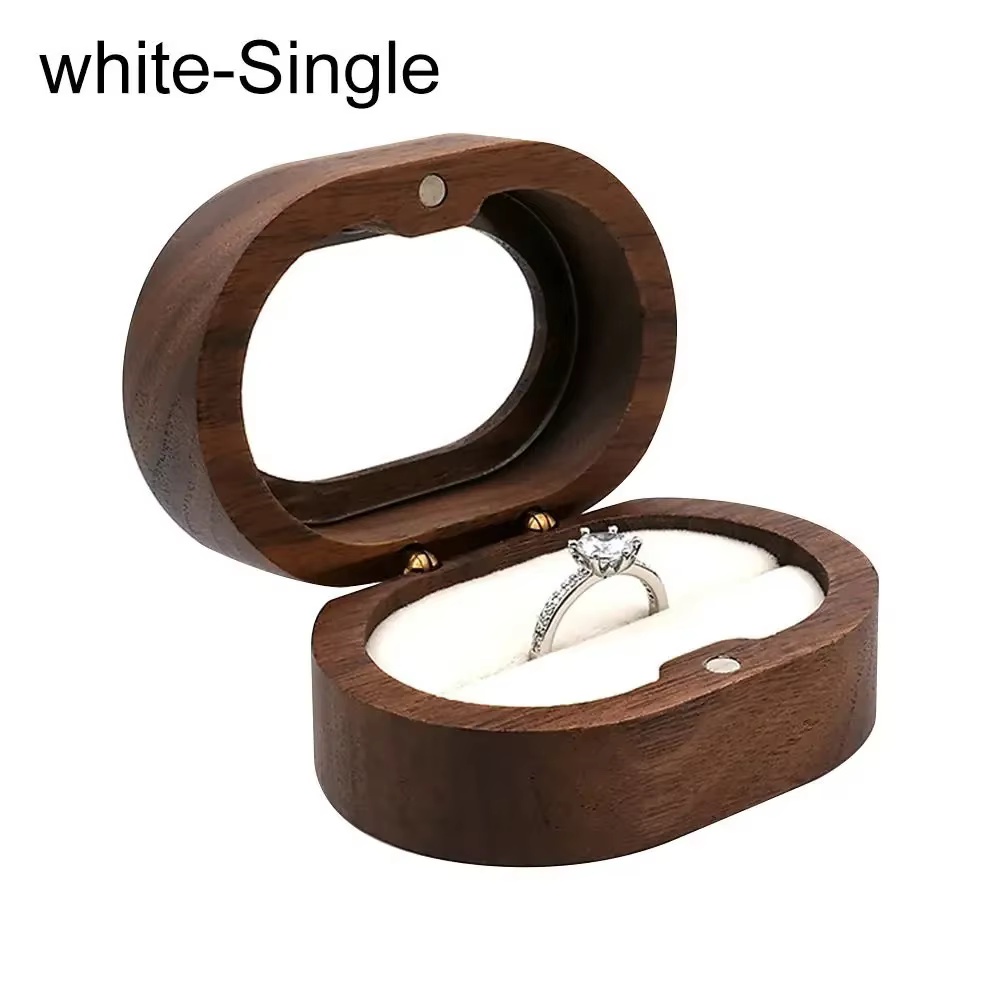 Boîte à bijoux ovale en bois pour femmes, présentoir pour bagues d'amoureux, support de rangement po