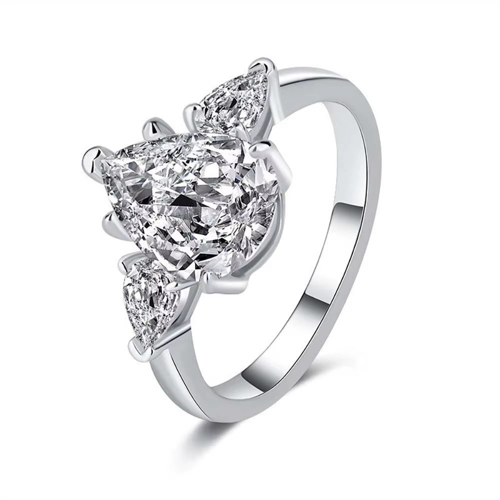 Bague MUXIFC en moissanite taille poire pour femme, rose, 3 pierres, couleur D, diamant de laboratoi