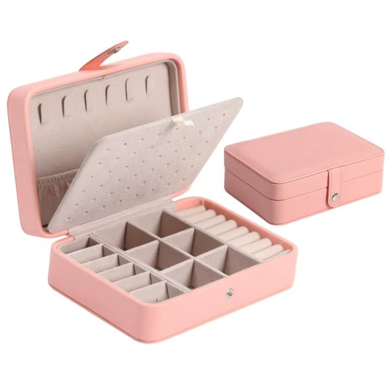 Boîte à bijoux Portable, organisateur de rangement, porte-boucles d'oreilles et bagues, en cuir Pu, 