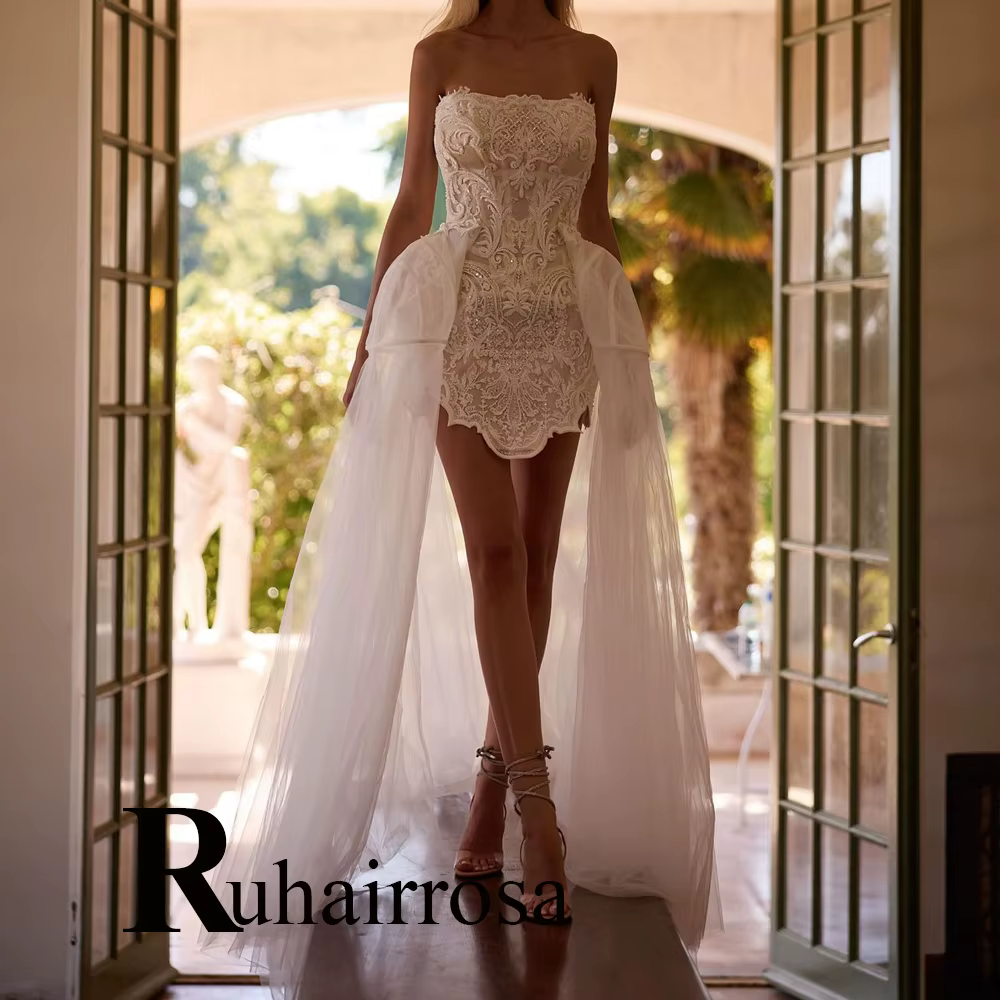 Ruhair à la mode bretelles robes De mariée dentelle Appliques Corset détachable Train robe De mariée