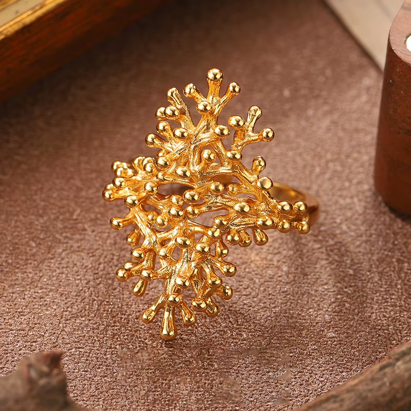 Bague en forme de branche de corail couleur or pour femmes et filles, design récif marin, bijou tend