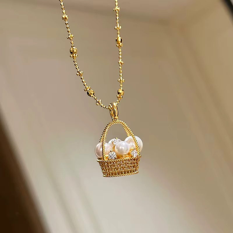 Collier pendentif chaîne de perles ANENJERY avec panier de fleurs pour femme, design de luxe, bijoux