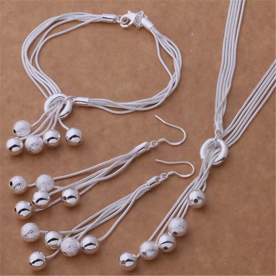 Marques populaires 925 glands en argent Sterling perles suspendues Bracelets collier boucle d'oreill