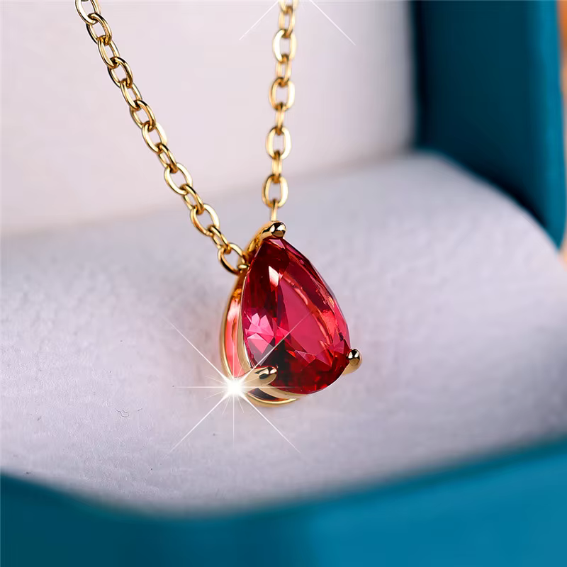 Collier pendentif goutte d'eau bleue pour femme, bijoux en or jaune, cadeau de mariage, document de 