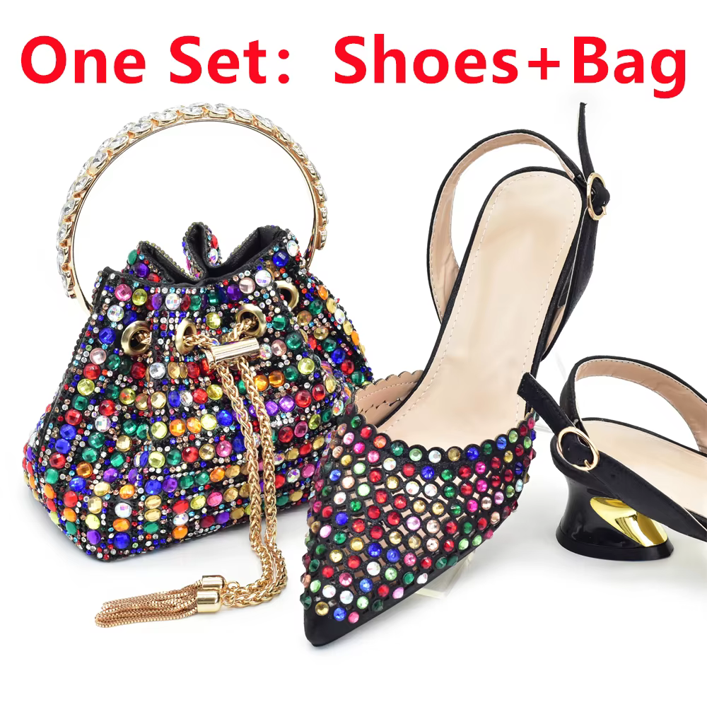 Ensemble de chaussures et de sacs bleus royaux pour femmes, décorés de biscuits, chaussures italienn