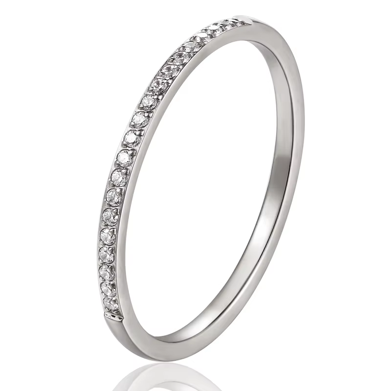 Bague en Zircon de 1.5mm de large pour femmes, fabrication soignée, acier titane de qualité supérieu