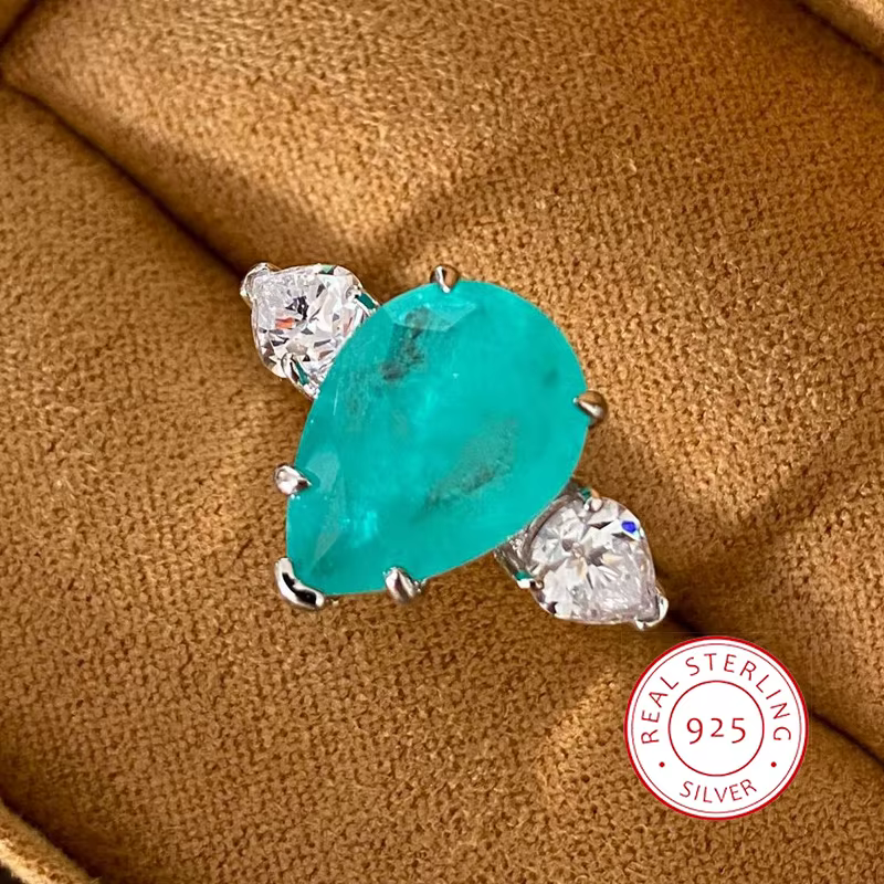 Paraiba – bague géométrique en argent Sterling 925, bijoux à la mode, goutte d'eau, pierre précieuse