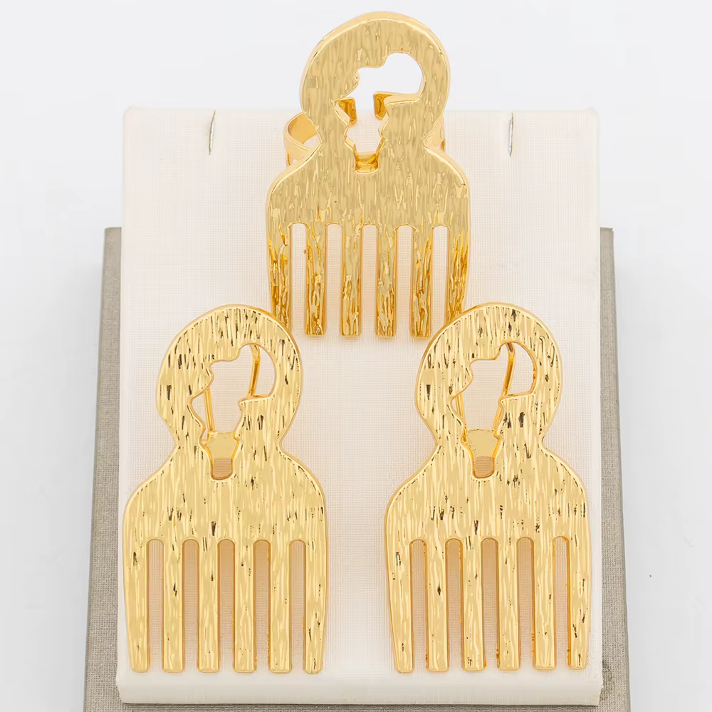 Ensemble de bijoux géométriques pour femmes, boucles d'oreilles, bague réglable, carte de l'Afrique,