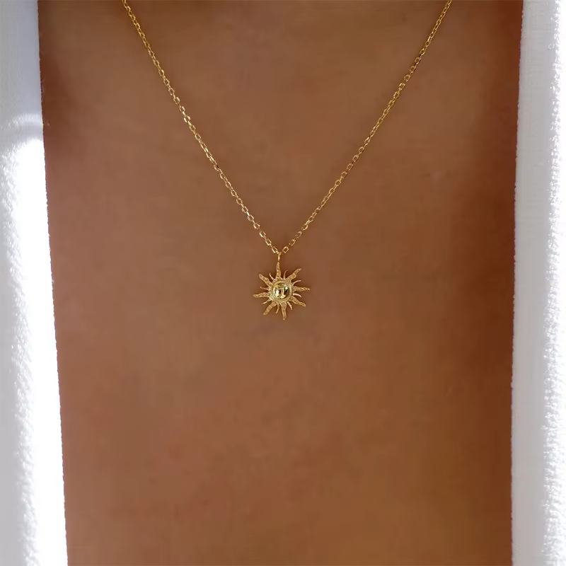 Collier pendentif soleil couleur or Simple pour femmes, Design de Niche, chaîne de clavicule élégant