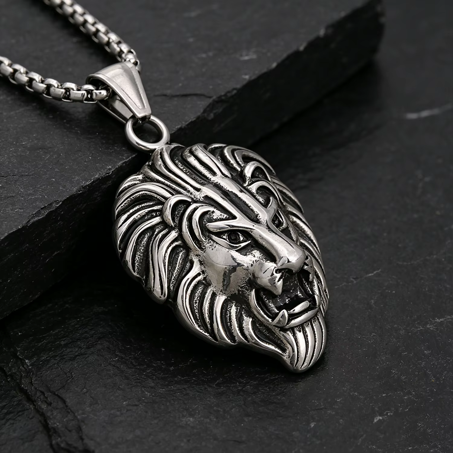 Pendentif Tête de Lion pour Homme en Acier Inoxydable 316L Anti-ternissement, Couleur Or/Argent, Amu