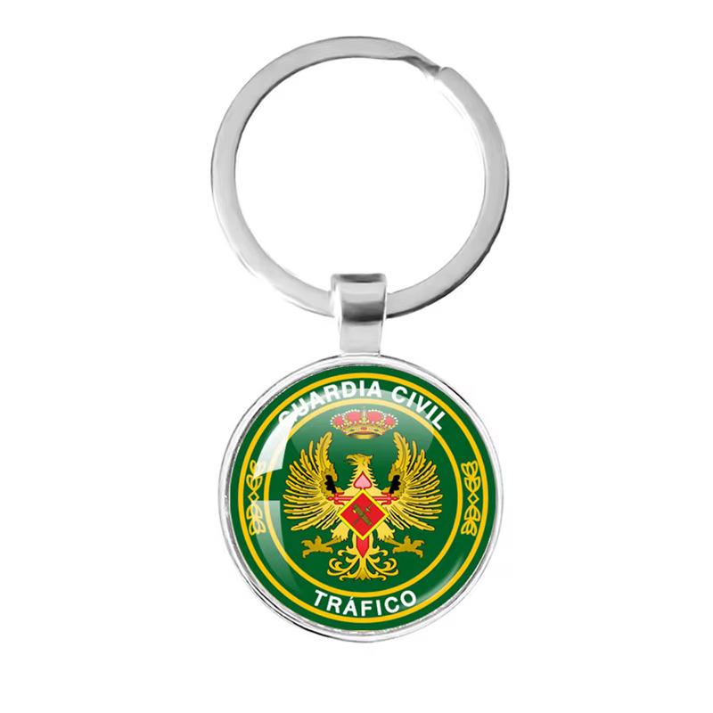 Porte-clés rond de garde civile espagnole, pendentif en alliage de verre fait à la main, accessoires