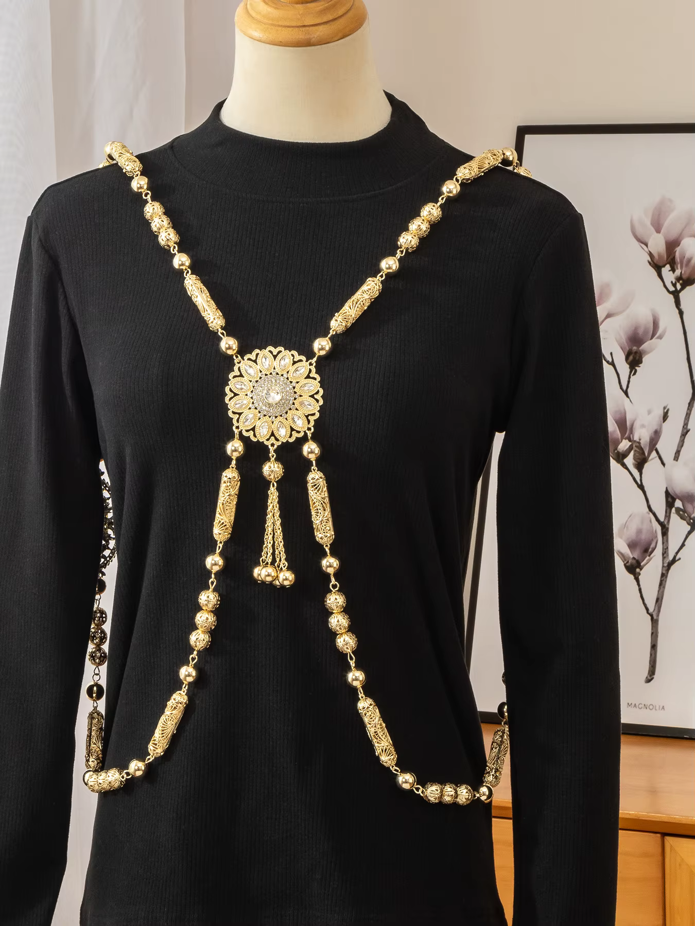 Bijoux de corps de mariée marocain de Style moyen-orient, ceinture de mariée plaquée or artisanale, 