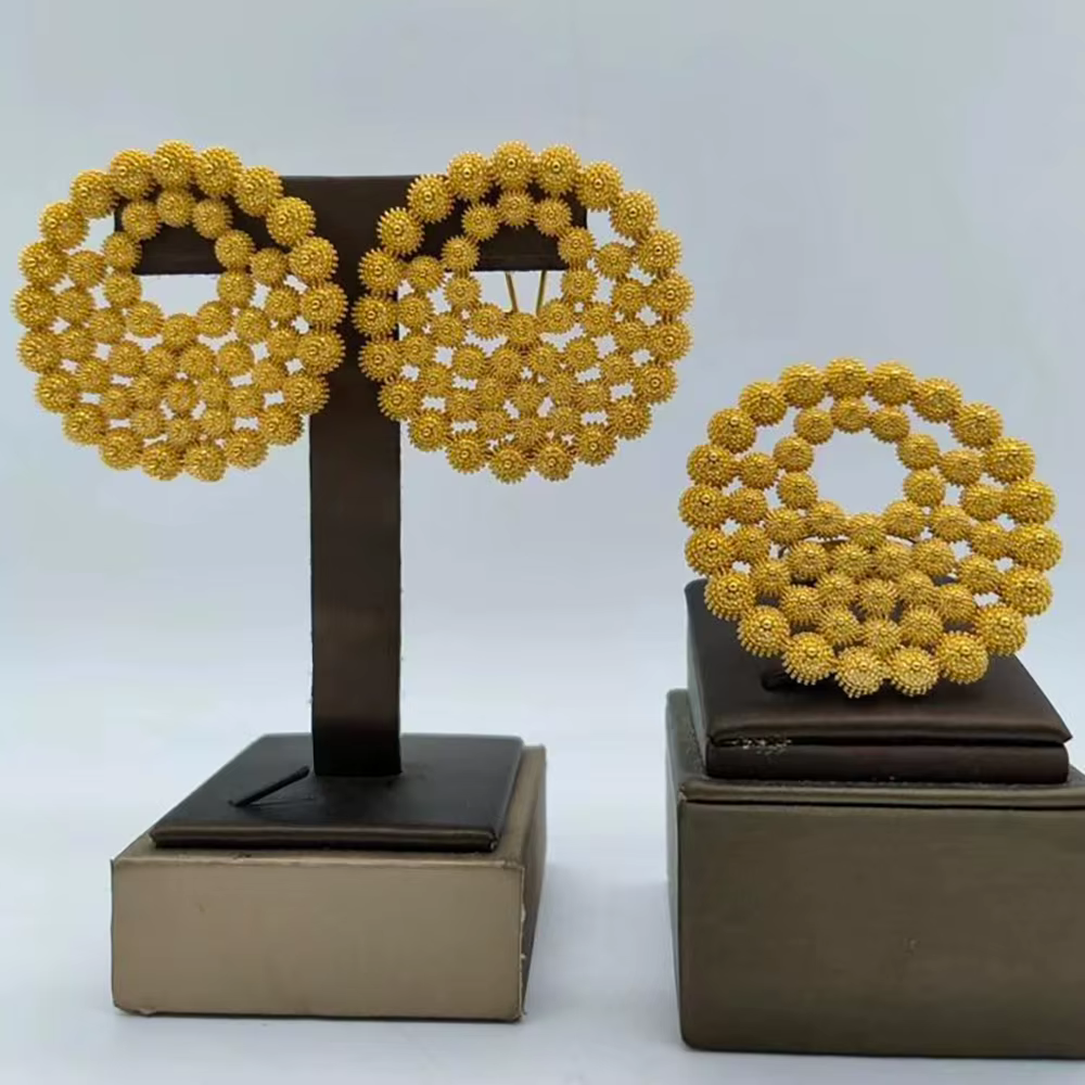 Ensemble de bijoux plaqués or de dubaï pour dames, nouveau Design, boucles d'oreilles et bagues pour