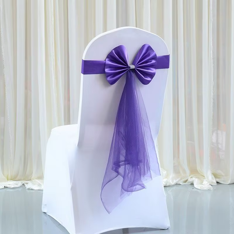 Décoration de dossier de chaise élégante, nœud extensible en organza, ruban décoratif pour chaise, a