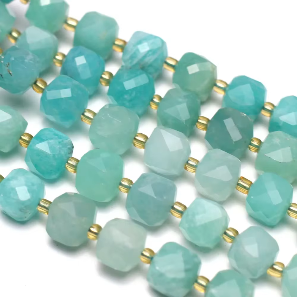 Pierre semi-précieuse naturelle Amazonite, carrée à facettes, pour la fabrication de bijoux, collier