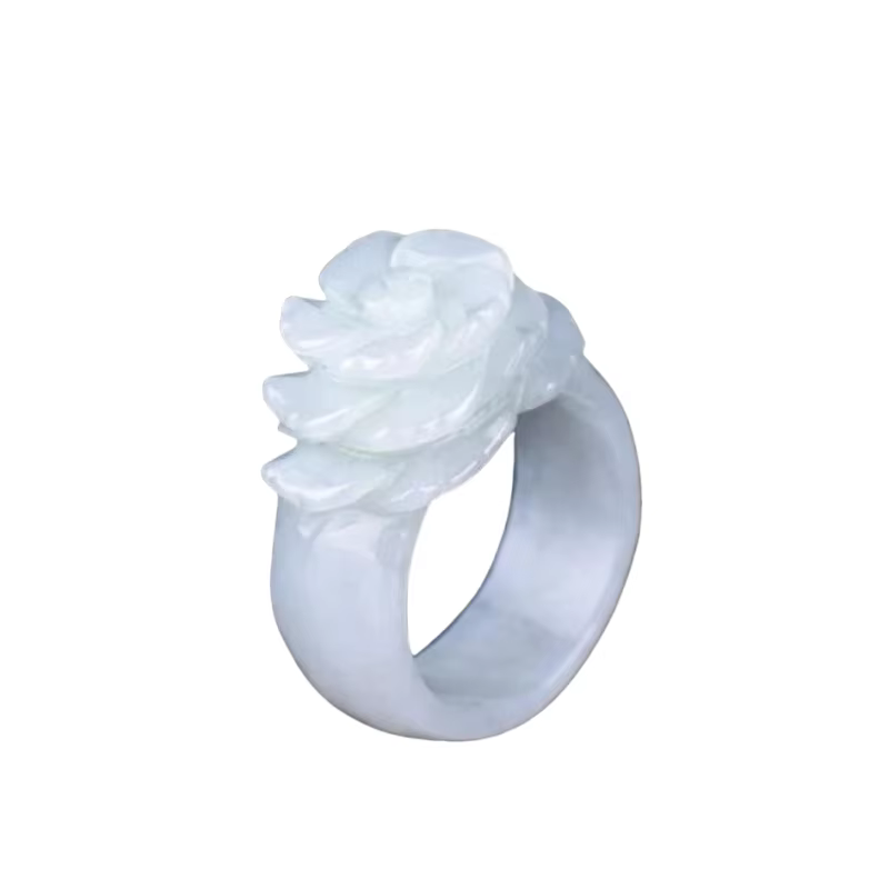 Nouvelle bague fleurie en jade naturel pour femme, véritable jade de Birmanie, émeraude, bague rose,