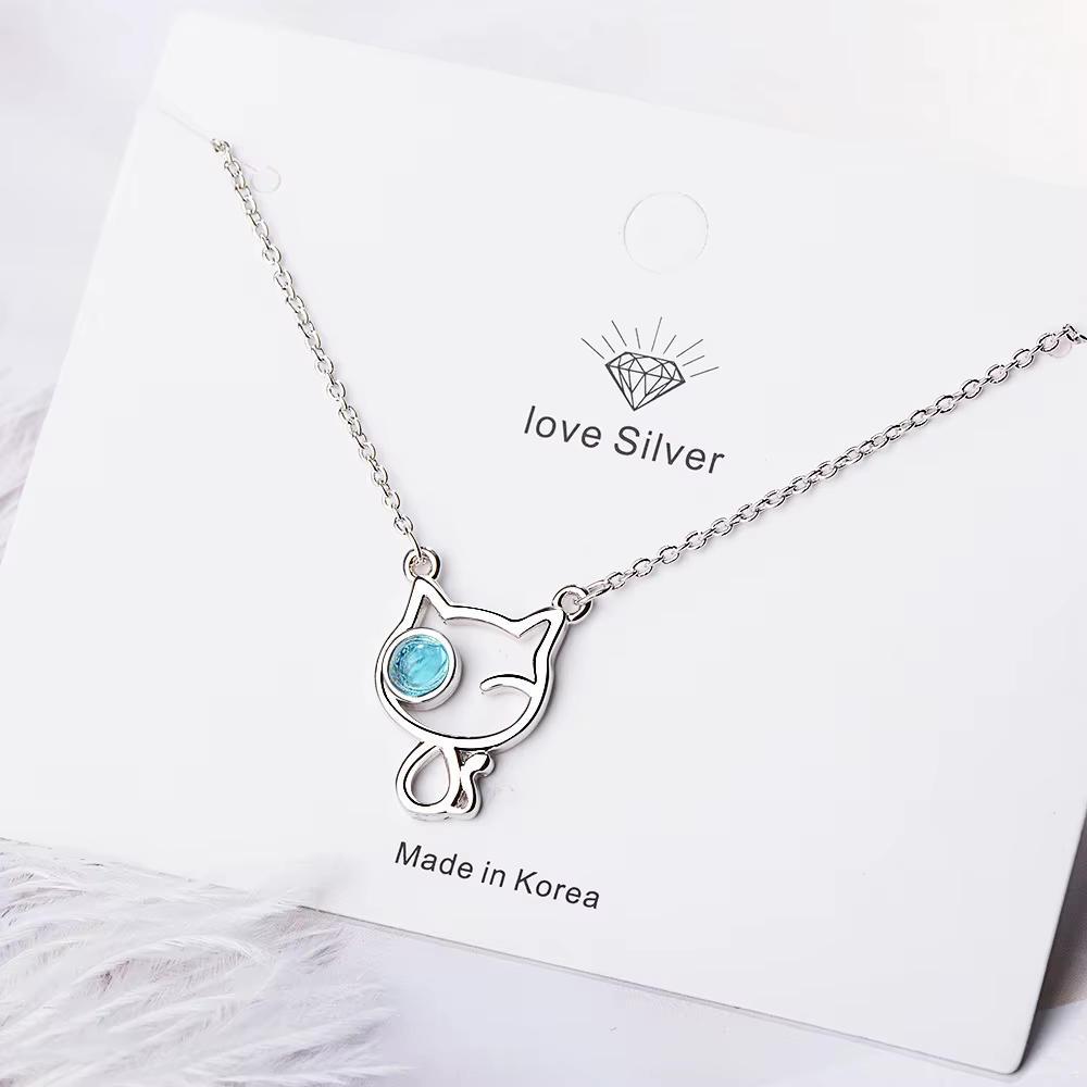 Colliers avec pendentifs en cristal de chat en argent Sterling 925 pour femmes, cadeau pour femme, b