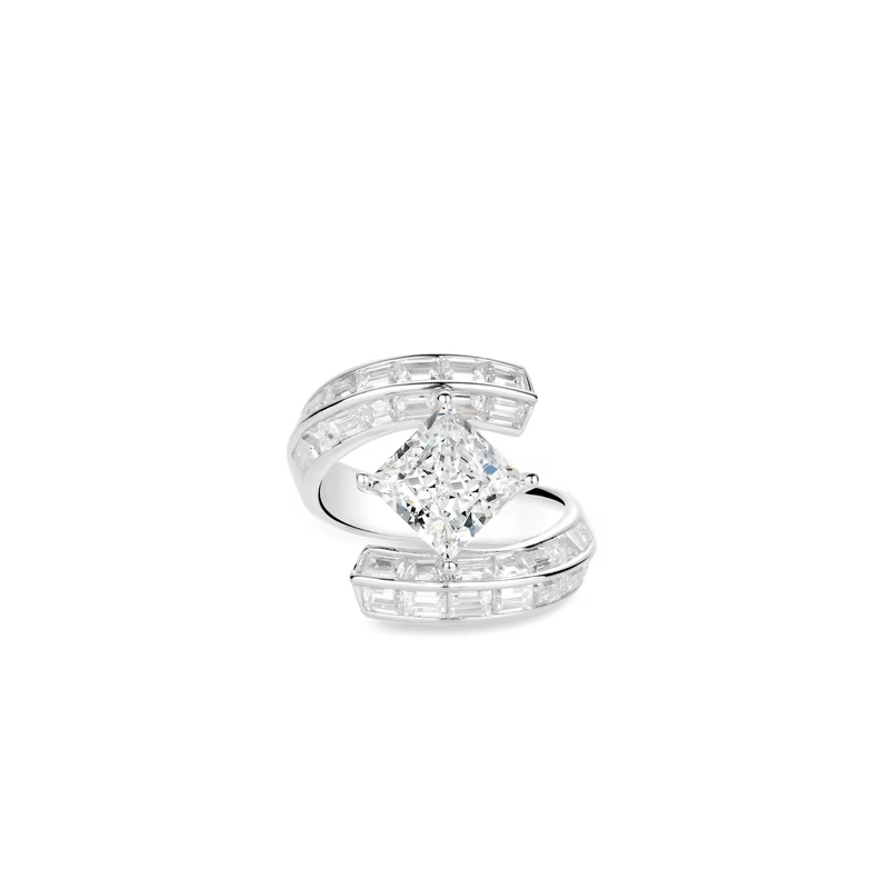 Bellux-Bague simple à quatre griffes en argent 925, plaqué or, diamant carré blanc, fleur taillée su