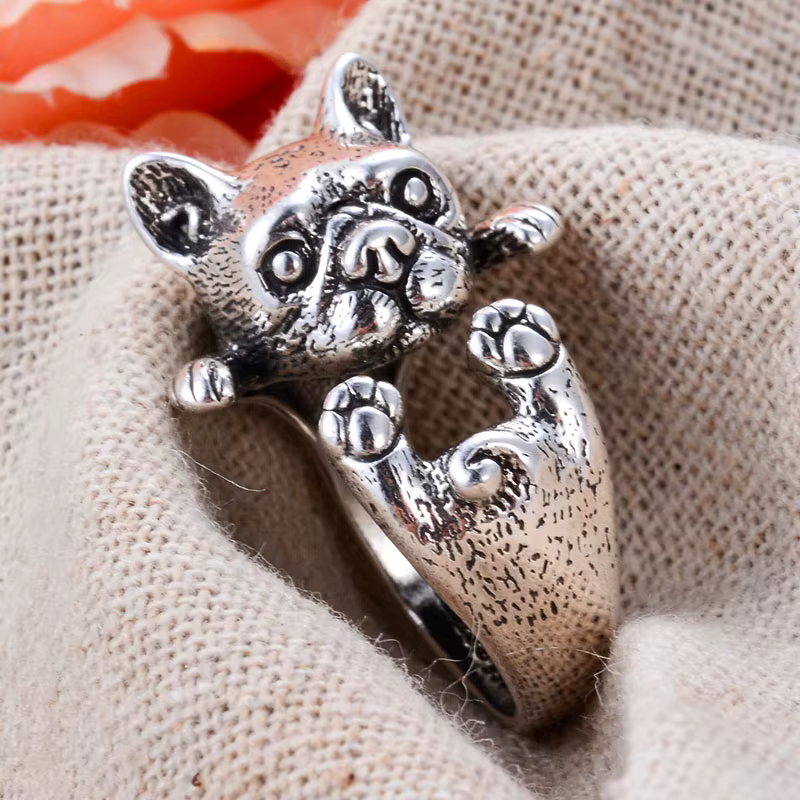 Bague en argent thaïlandais pour femme, joli petit bouledogue, animal rétro, cadeaux d'anniversaire 