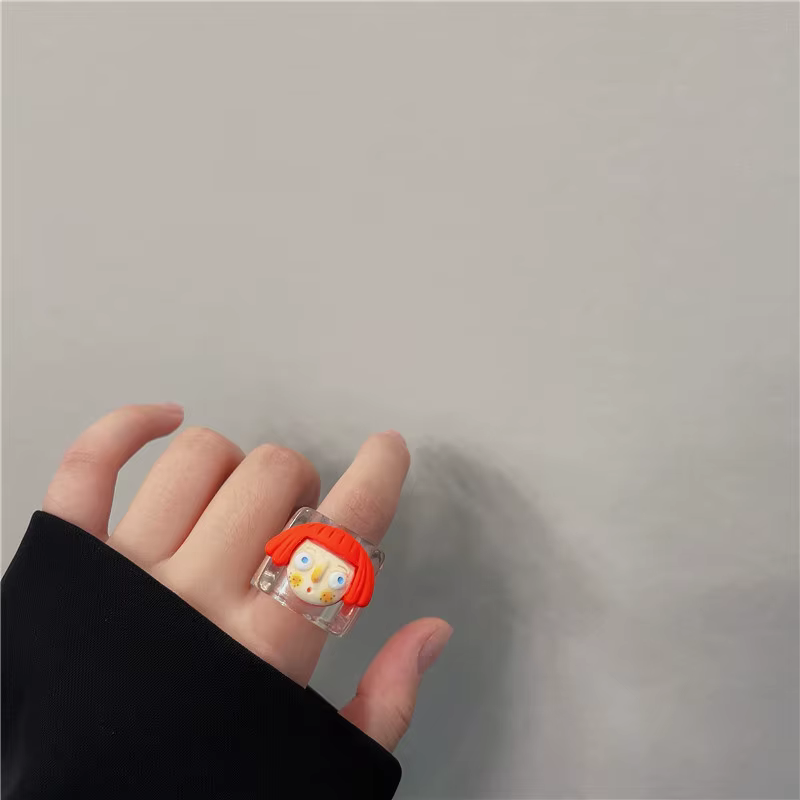 Bague populaire pour filles, amour coloré en résine, anneaux géométriques mignons, dessin animé japo