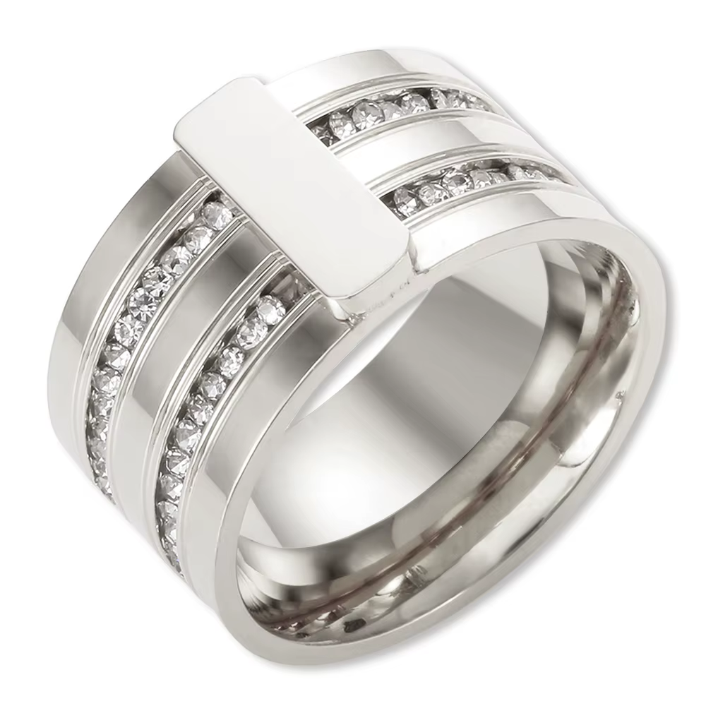 Bague en cristal de luxe pour femmes, Couple multicouche en acier inoxydable, couleur or, zircone cu