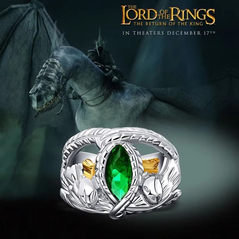 Bague du Seigneur des Anneaux en argent Sterling 925, LOTR Aragorn, bague en cristal pour hommes Bar