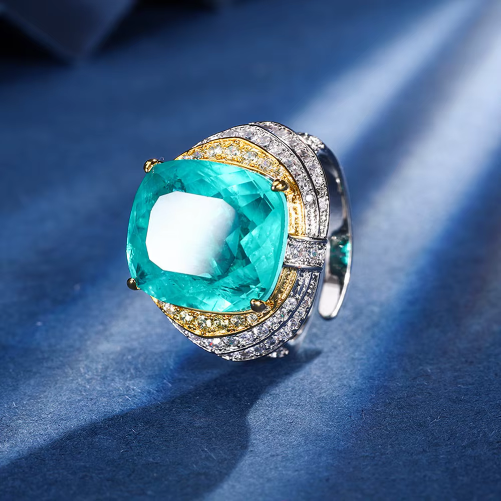 Vinregem 14*16 MM laboratoire créé saphir rubis Paraiba Tourmaline gemmes ouvert réglable anneau ann