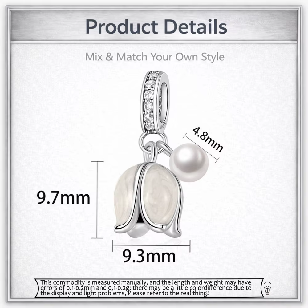 SilJew Original Breloque pendante en argent plaqué, motif Muguet blanc avec perle, compatible avec b