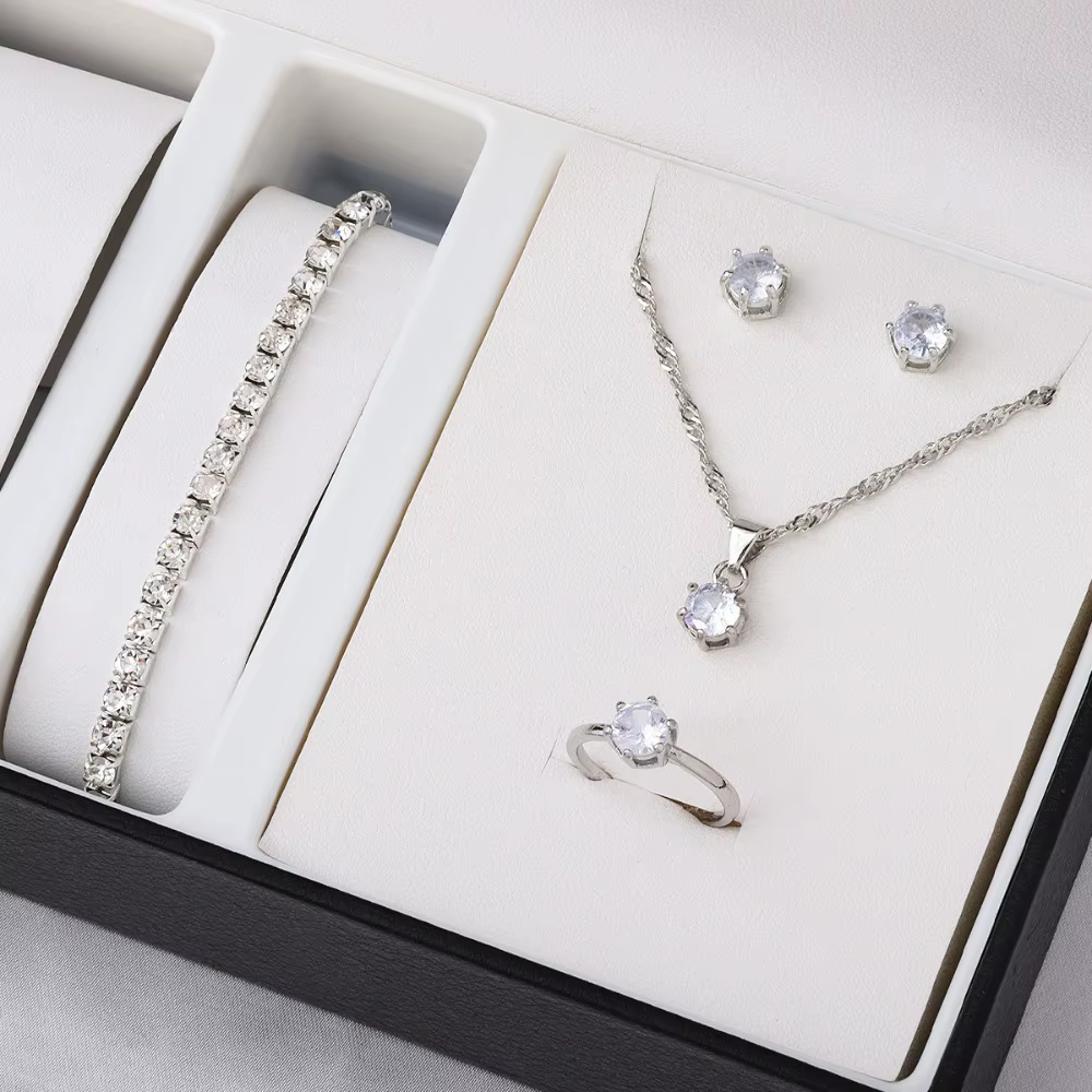 Ensemble de bijoux 5 pièces à la fois tendance et polyvalent avec incrustations de zircon synthétiqu