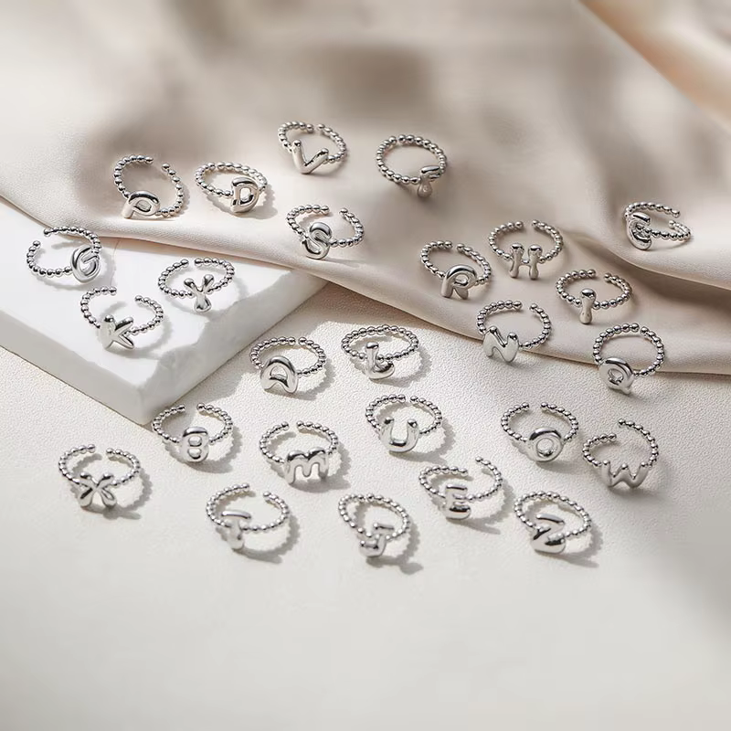 HECHENG, Grosses Lettres A-Z Initiales Bague Couple Anneau En Laiton Métal 18K Plaqué Or Matériel Bi