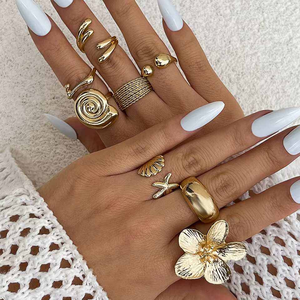 Ingmark-Bagues ouvertes vintage en métal pour femme, pétales de fleurs, goutte d'eau, tendance gothi