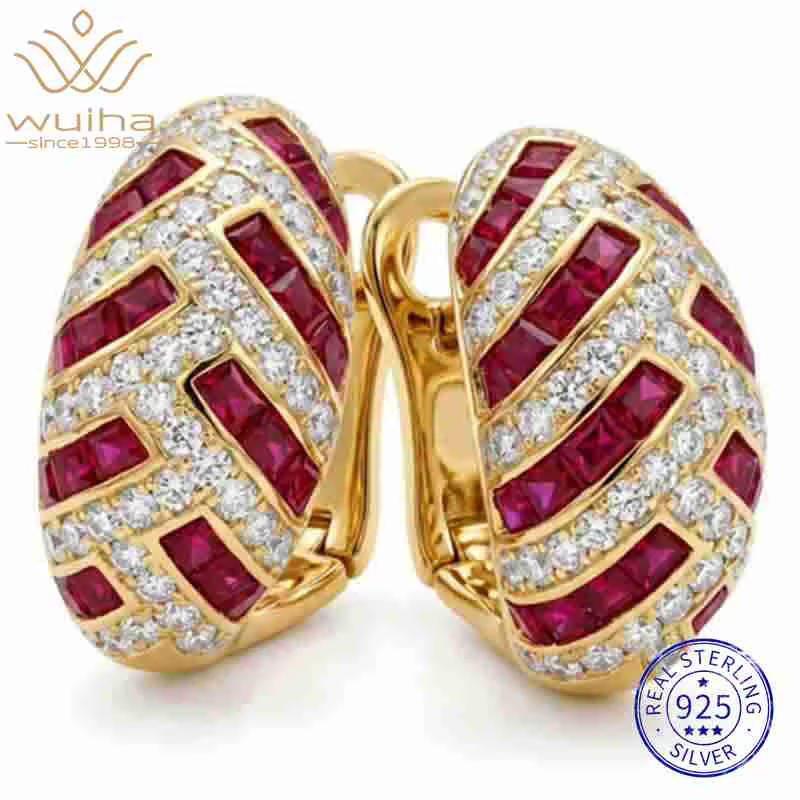 WUIHA – boucles d'oreilles Vintage en argent Sterling 925, saphir de laboratoire, rubis, diamants à 