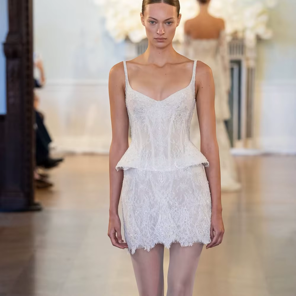 Robe de mariée civile pour fuite de noces, 2 pièces, à bretelles spaghetti, col en V, avec corset en