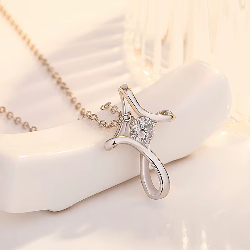 Collier pendentif croix avec pierre CZ pour femmes, accessoires élégants pour mariage et fiançailles