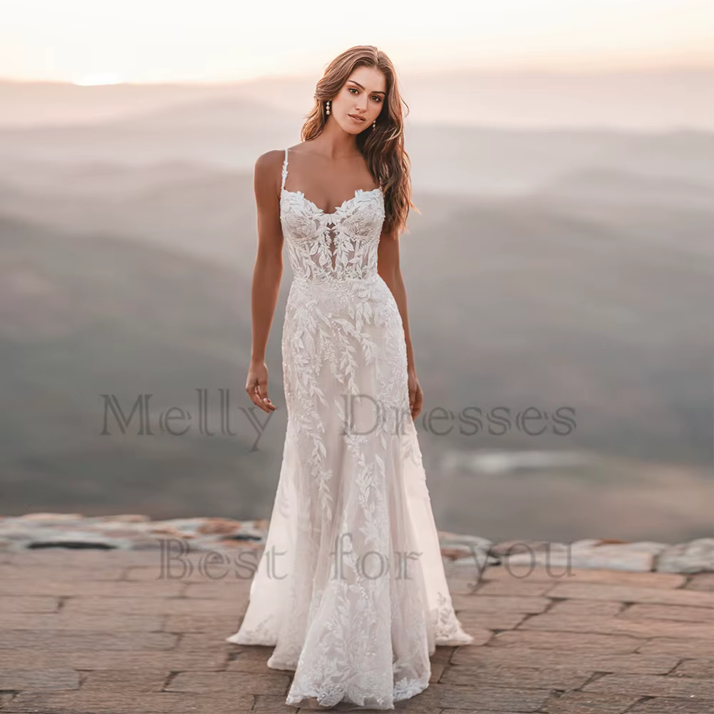 Robe de mariée sirène à bretelles spaghetti pour femme, robes de mariée exquises, tout ce qui est po